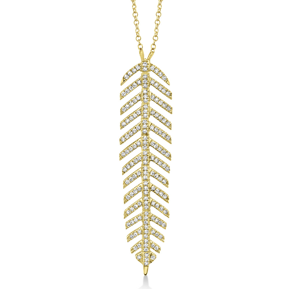 Diamond Pave Feather Pendant Necklace 14k Yellow Gold (0.29ct)