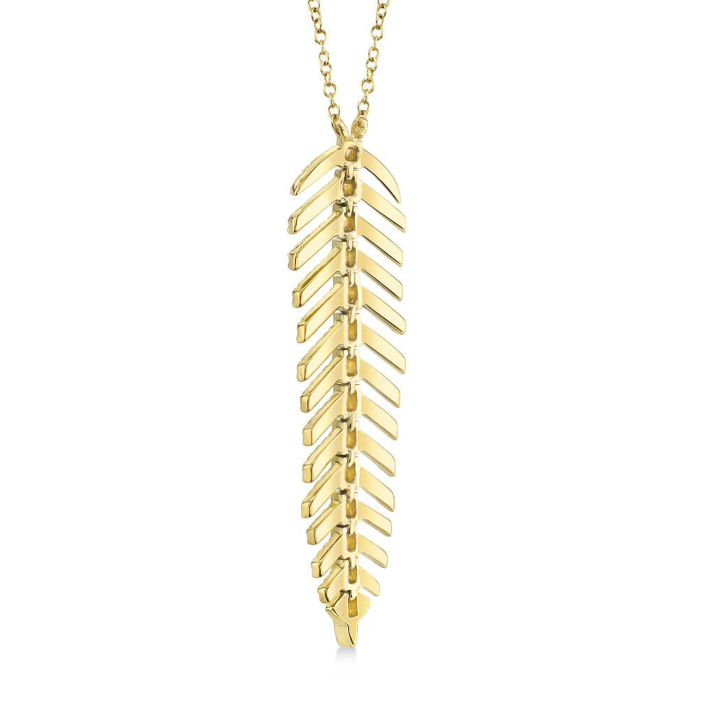 Diamond Pave Feather Pendant Necklace 14k Yellow Gold (0.29ct)