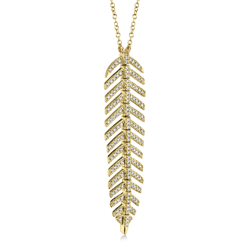 Diamond Pave Feather Pendant Necklace 14k Yellow Gold (0.29ct)