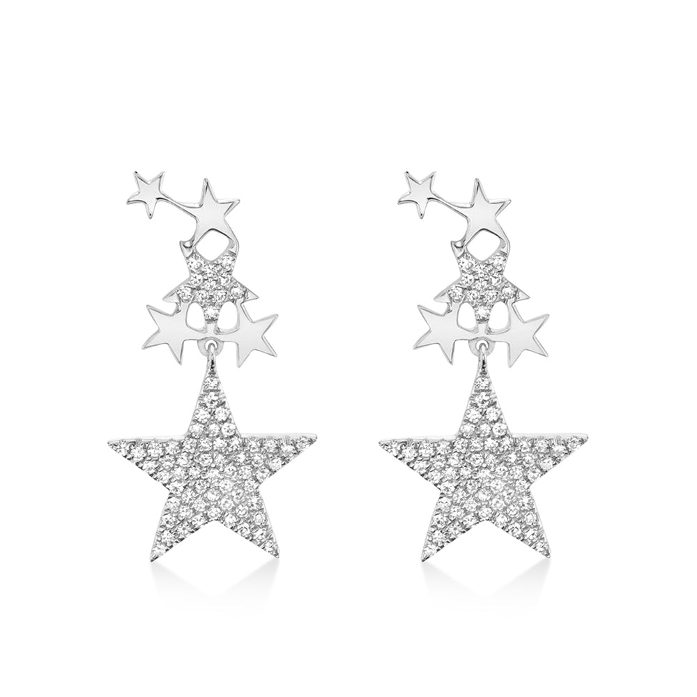 Diamond Star Drop Earrings 14k White Gold (0.35ct)