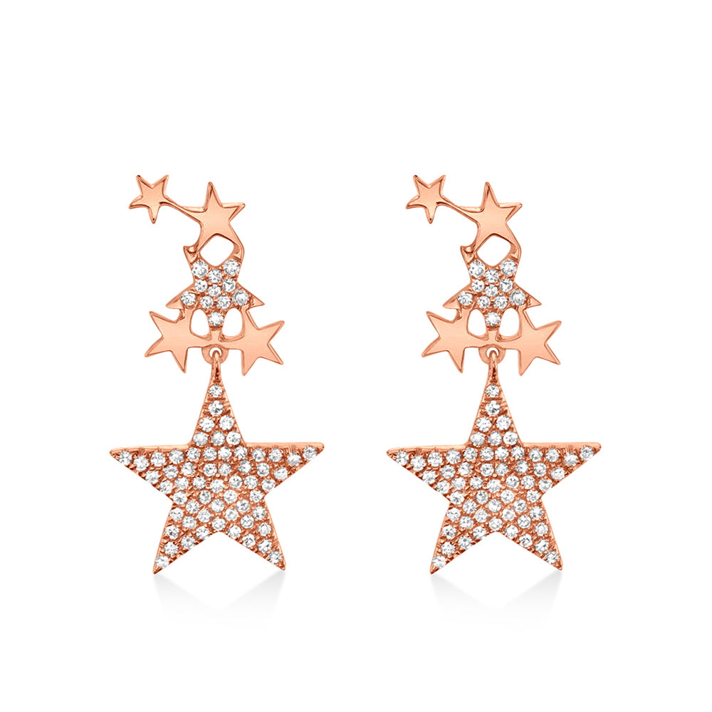 Diamond Star Drop Earrings 14k Rose Gold (0.35ct)