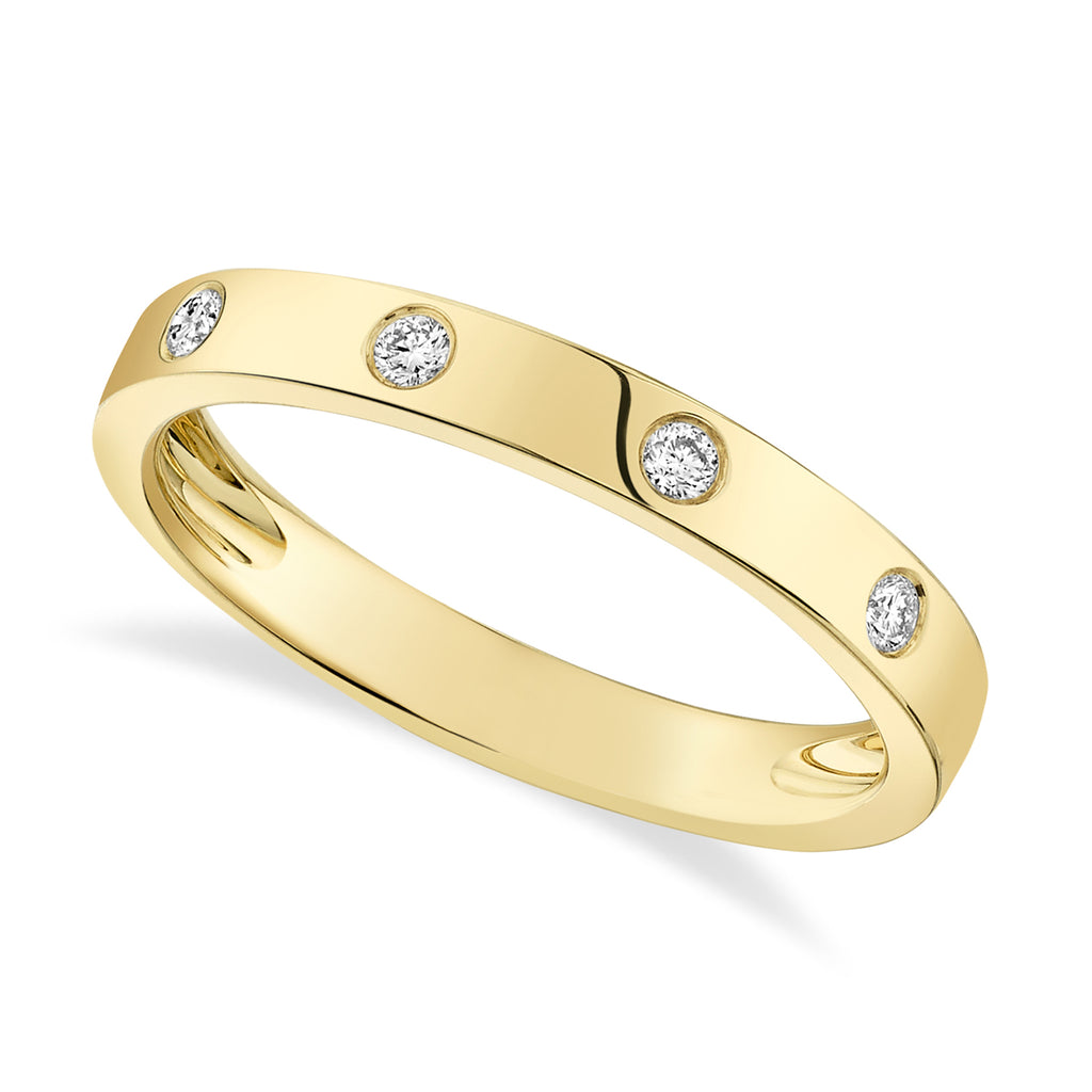 Diamond Accented Bezel Plain Band 14k Yellow Gold (0.07ct)