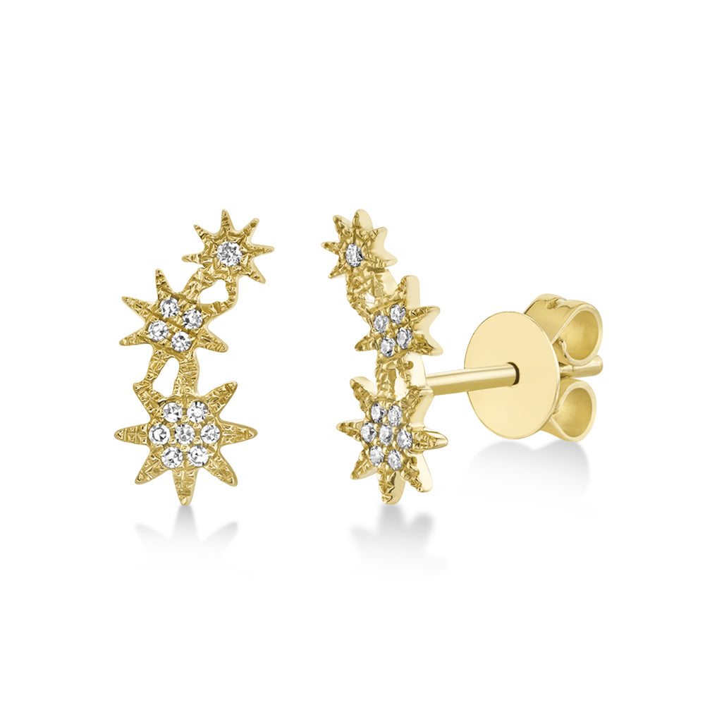 Diamond Triple Starburst Stud Earrings 14k Yellow Gold (0.06ct)