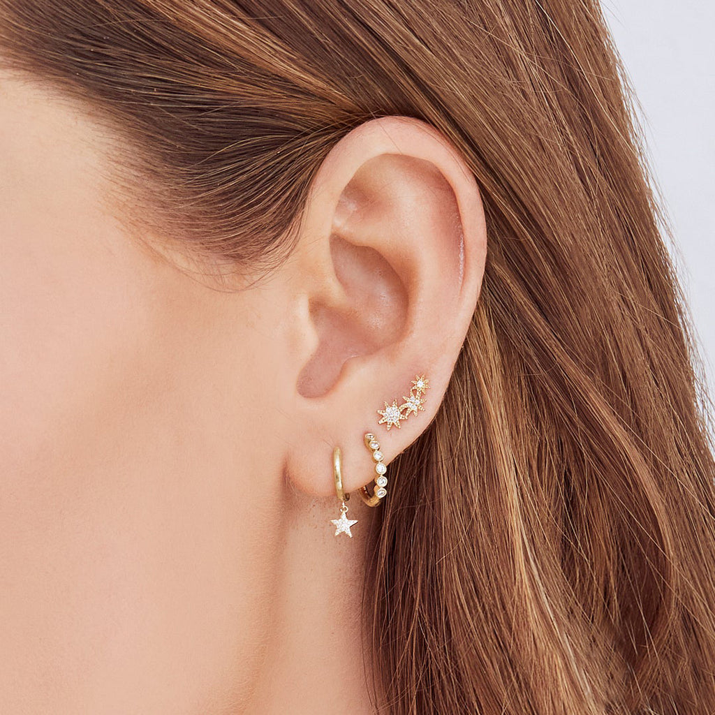 Diamond Triple Starburst Stud Earrings 14k Yellow Gold (0.06ct)