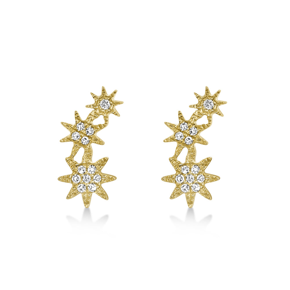 Diamond Triple Starburst Stud Earrings 14k Yellow Gold (0.06ct)