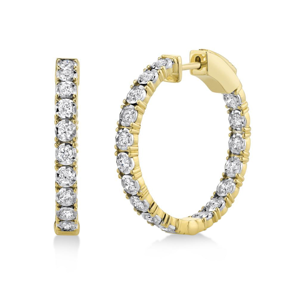 Diamond Inside Out Hoop Earrings 14k Yellow Gold (1.90ct)