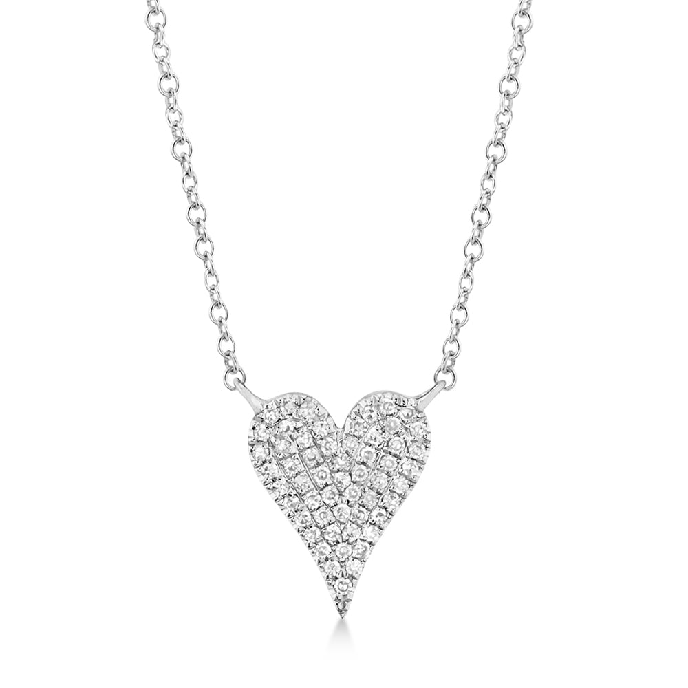 Diamond Pave Heart Pendant Necklace 14k White Gold (0.11ct)