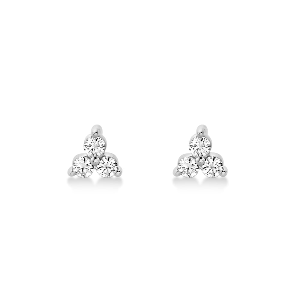 Diamond Three Stone Stud Earrings 14k White Gold (0.15ct)