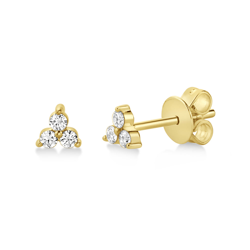 Diamond Three Stone Stud Earrings 14k Yellow Gold (0.15ct)