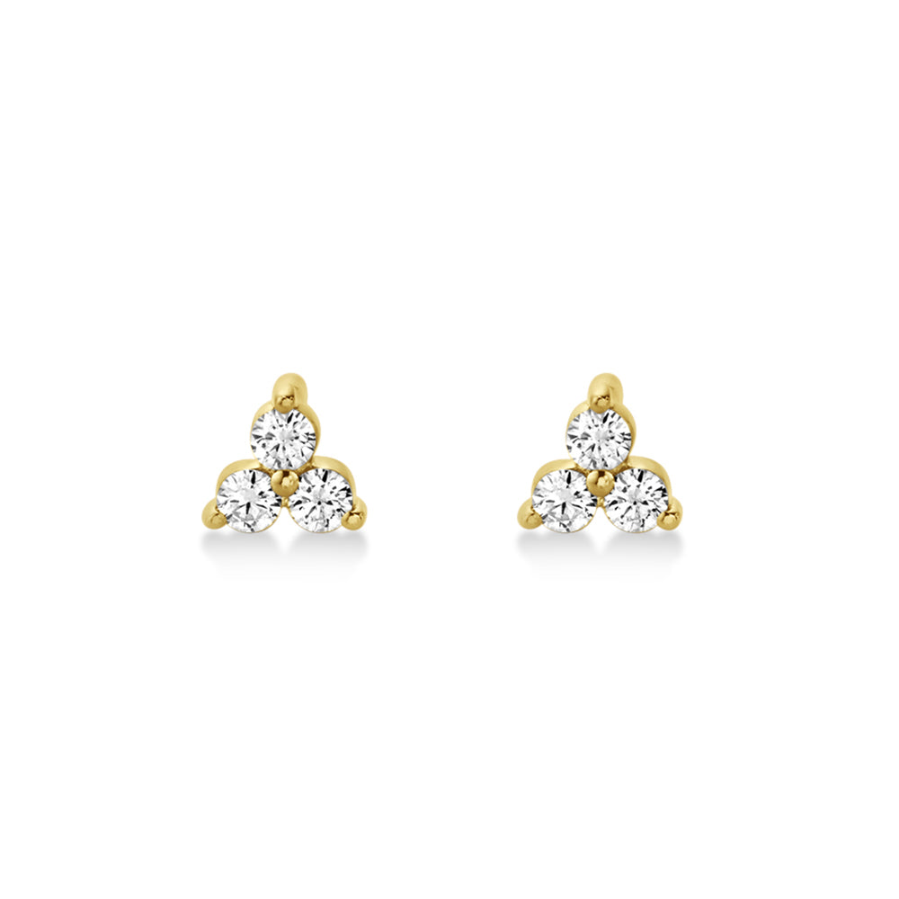 Diamond Three Stone Stud Earrings 14k Yellow Gold (0.15ct)