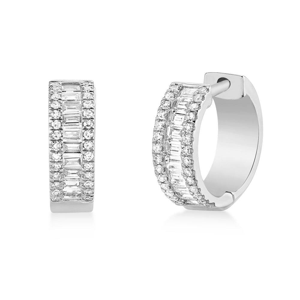 Diamond Baguette Huggie Earrings 14k White Gold (0.49ct)