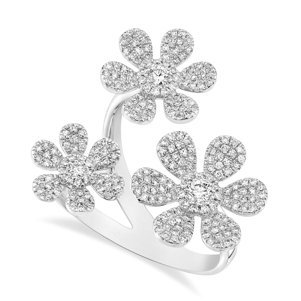 Diamond Pave Triple Flower Ring 14k White Gold (0.62ct)
