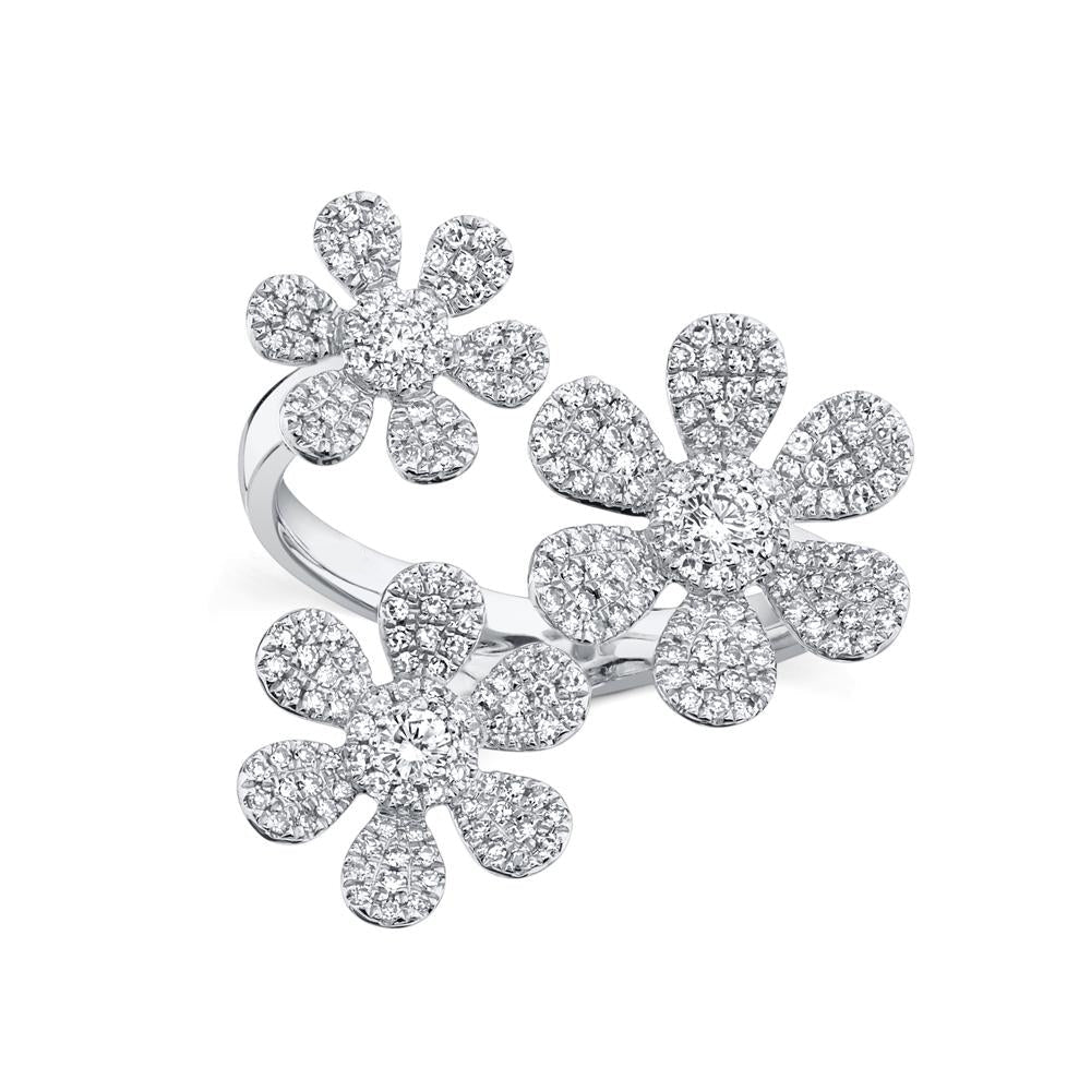 Diamond Pave Triple Flower Ring 14k White Gold (0.62ct)