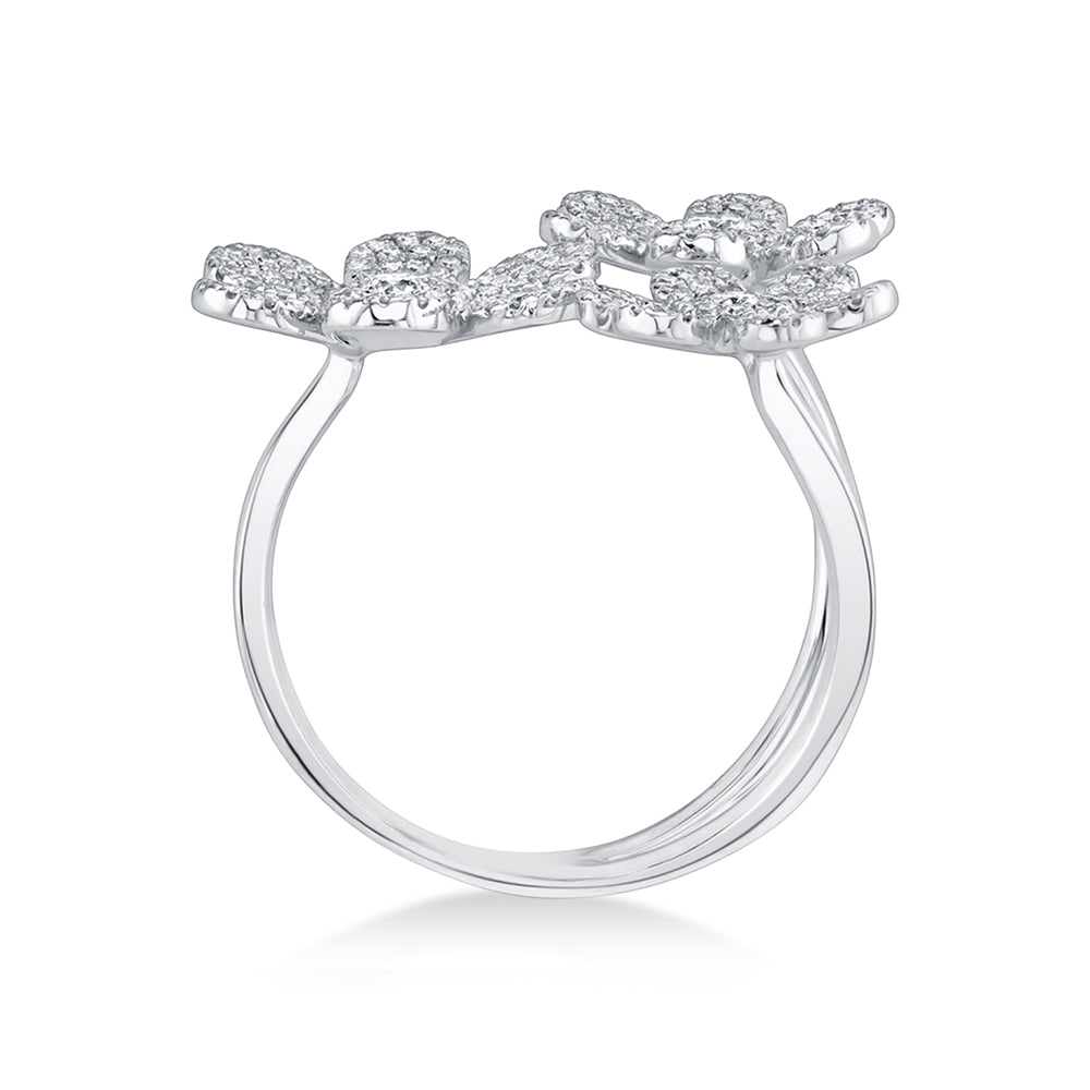 Diamond Pave Triple Flower Ring 14k White Gold (0.62ct)