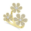 Diamond Pave Triple Flower Ring 14k Yellow Gold (0.62ct)