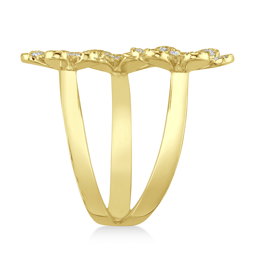 Diamond Pave Triple Flower Ring 14k Yellow Gold (0.62ct)