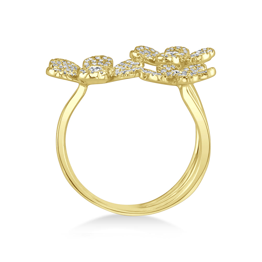 Diamond Pave Triple Flower Ring 14k Yellow Gold (0.62ct)