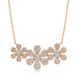 Diamond Triple Flower Halo Pendant Necklace 14k Rose Gold (0.62ct)