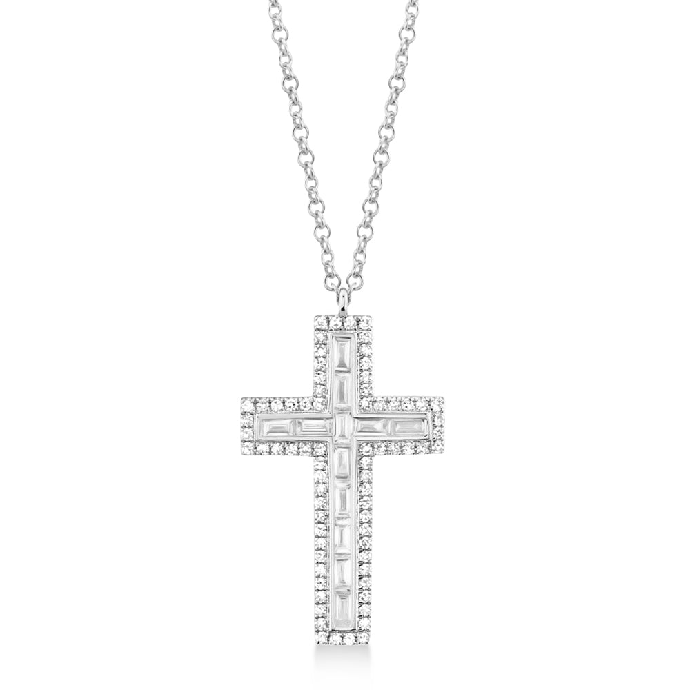 Diamond Baguette Cross Pendant Necklace 14k White Gold (0.31ct)