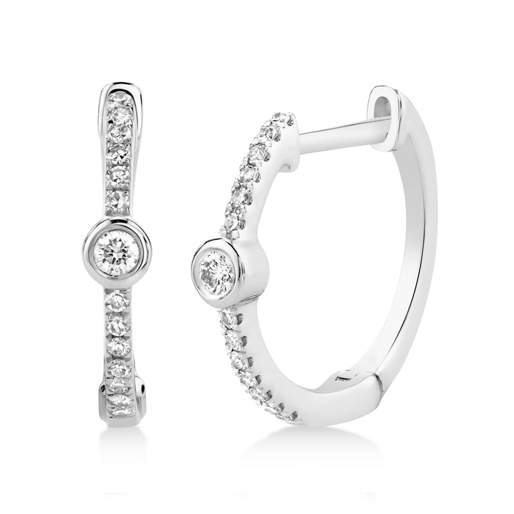 Diamond Bezel Huggie Earrings 14k White Gold (0.13ct)