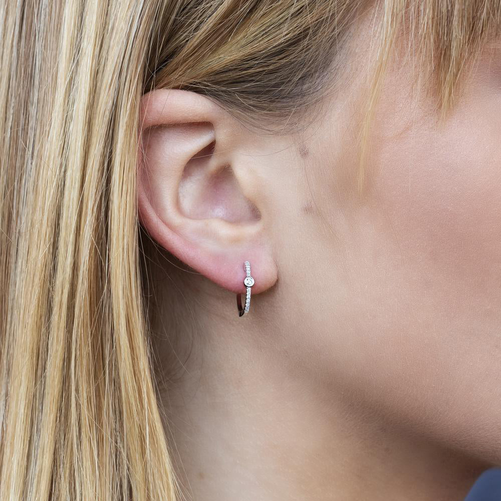 Diamond Bezel Huggie Earrings 14k White Gold (0.13ct)