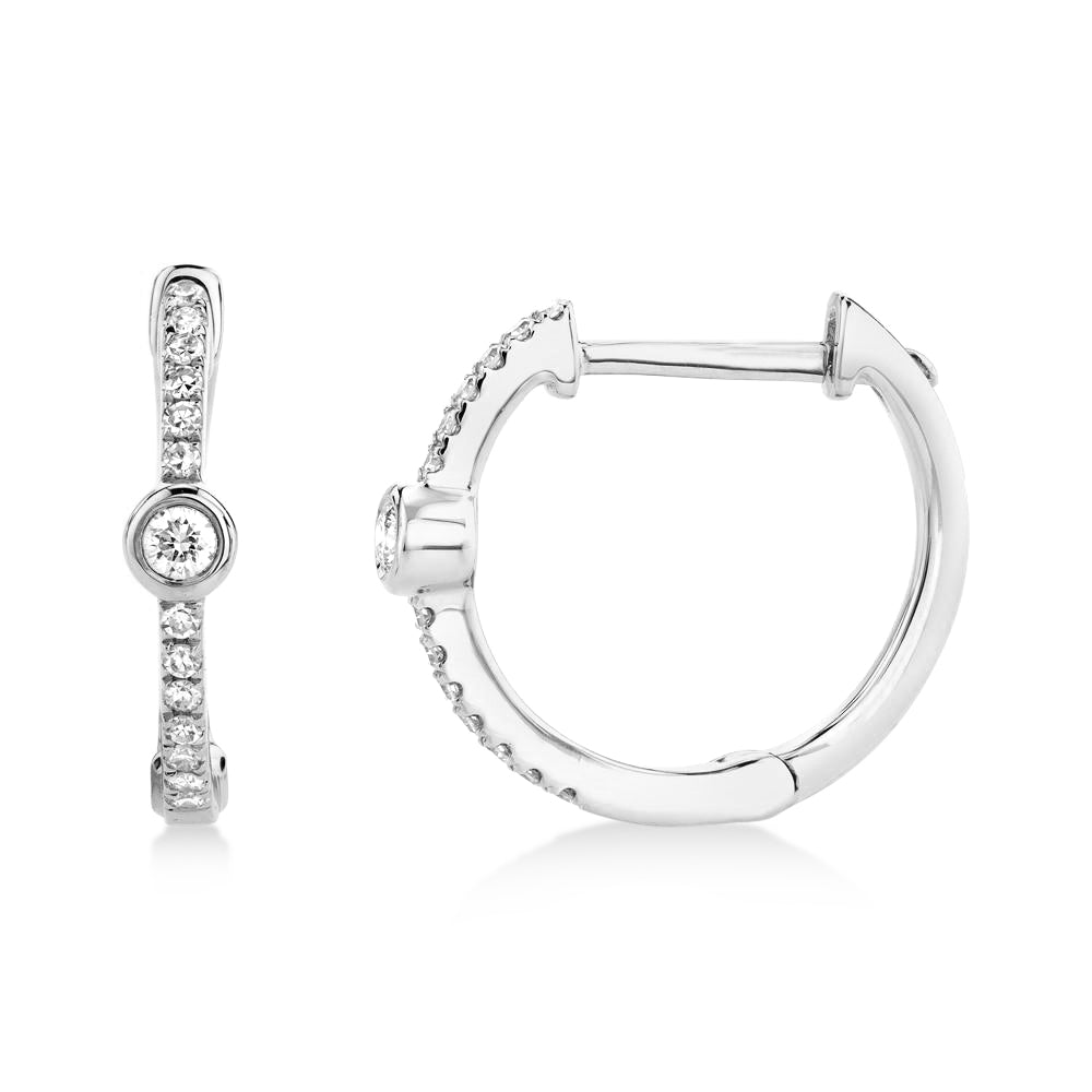 Diamond Bezel Huggie Earrings 14k White Gold (0.13ct)