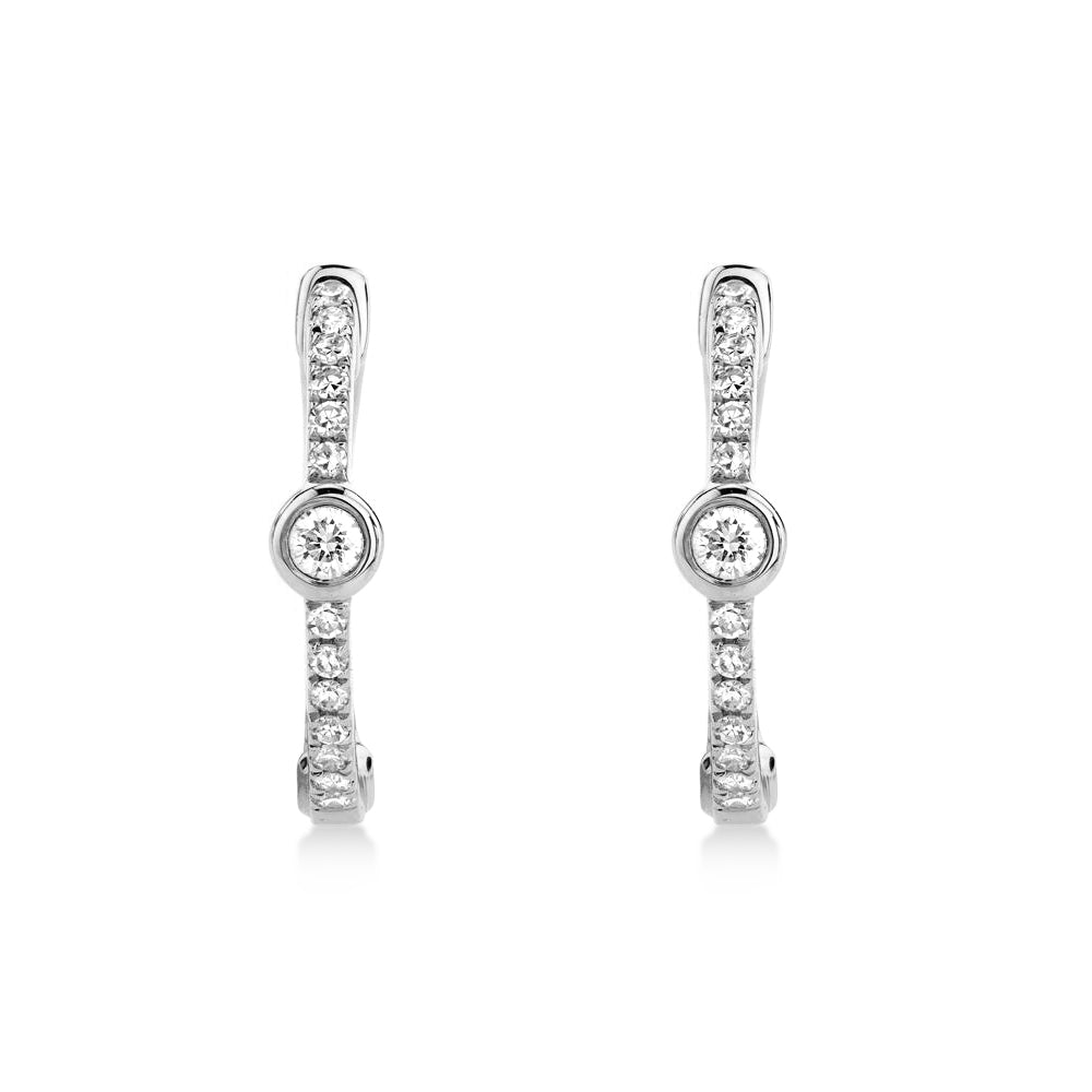 Diamond Bezel Huggie Earrings 14k White Gold (0.13ct)