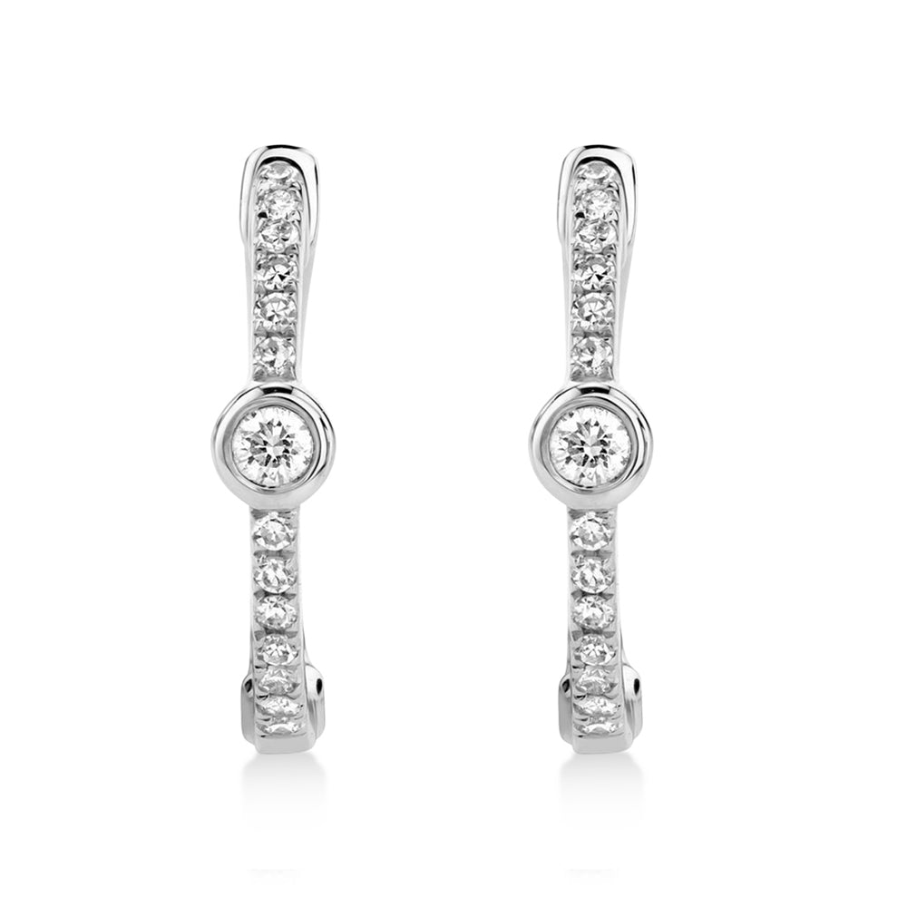 Diamond Bezel Huggie Earrings 14k White Gold (0.13ct)