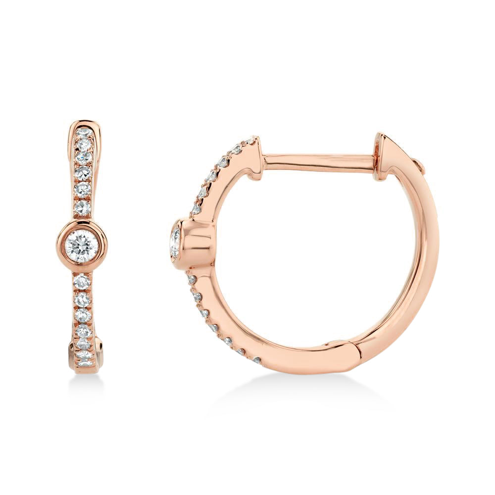 Diamond Bezel Huggie Earrings 14k Rose Gold (0.13ct)