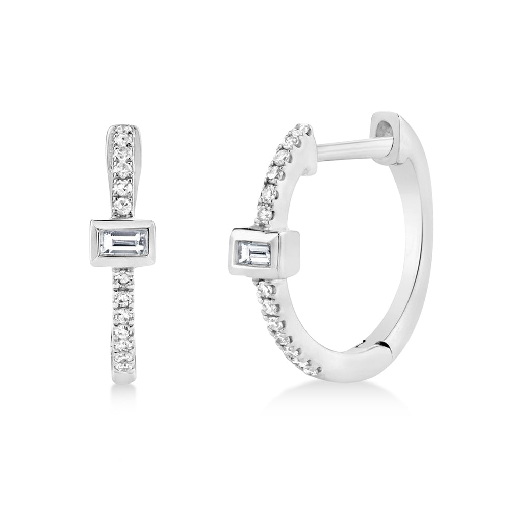 Diamond Baguette Hoop Earrings 14k White Gold (0.12ct)
