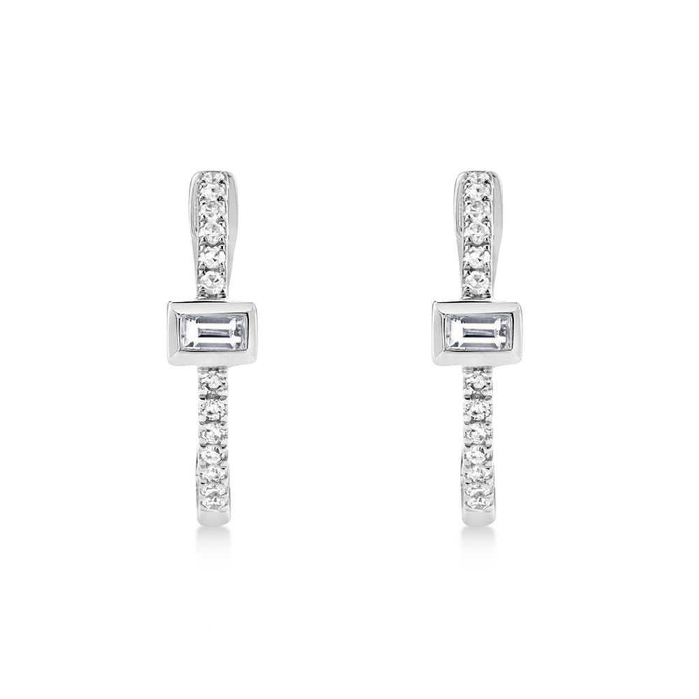 Diamond Baguette Hoop Earrings 14k White Gold (0.12ct)