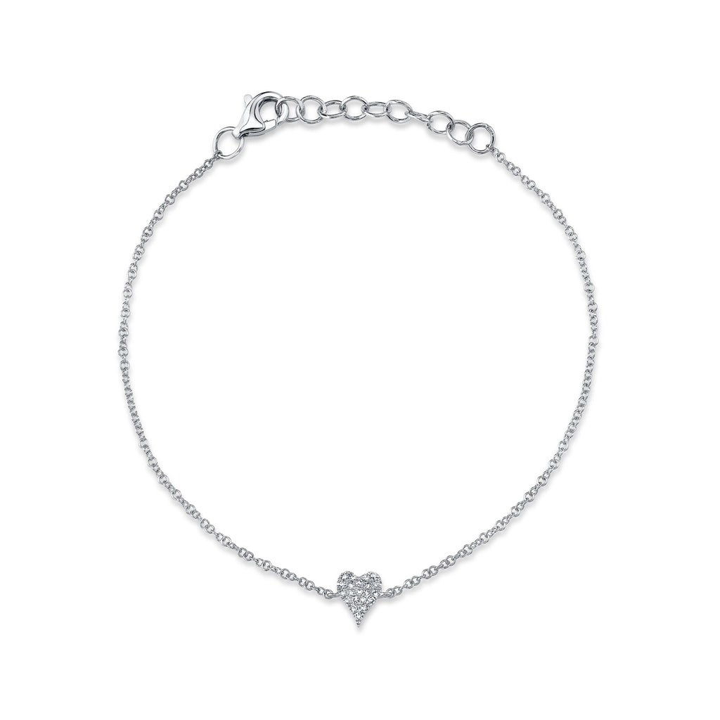 Diamond Pave Heart Link Bracelet 14k White Gold (0.05ct)