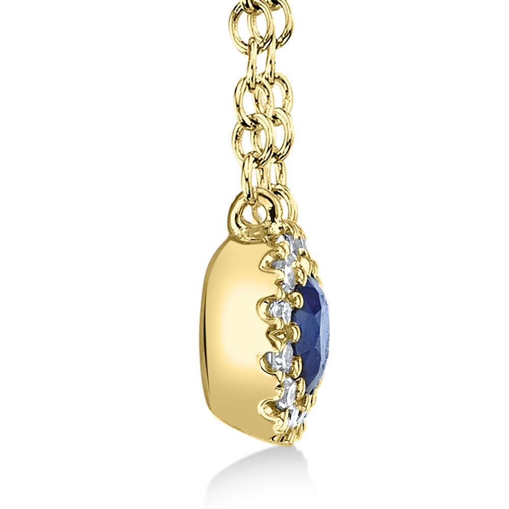Diamond & Blue Sapphire Halo Pendant Necklace 14k Yellow Gold (0.18ct)