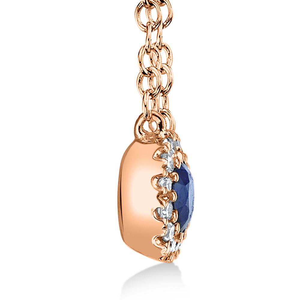 Diamond & Blue Sapphire Halo Pendant Necklace 14k Rose Gold (0.18ct)