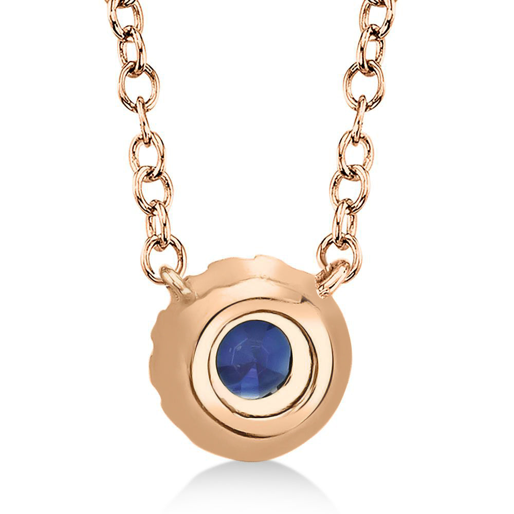 Diamond & Blue Sapphire Halo Pendant Necklace 14k Rose Gold (0.18ct)