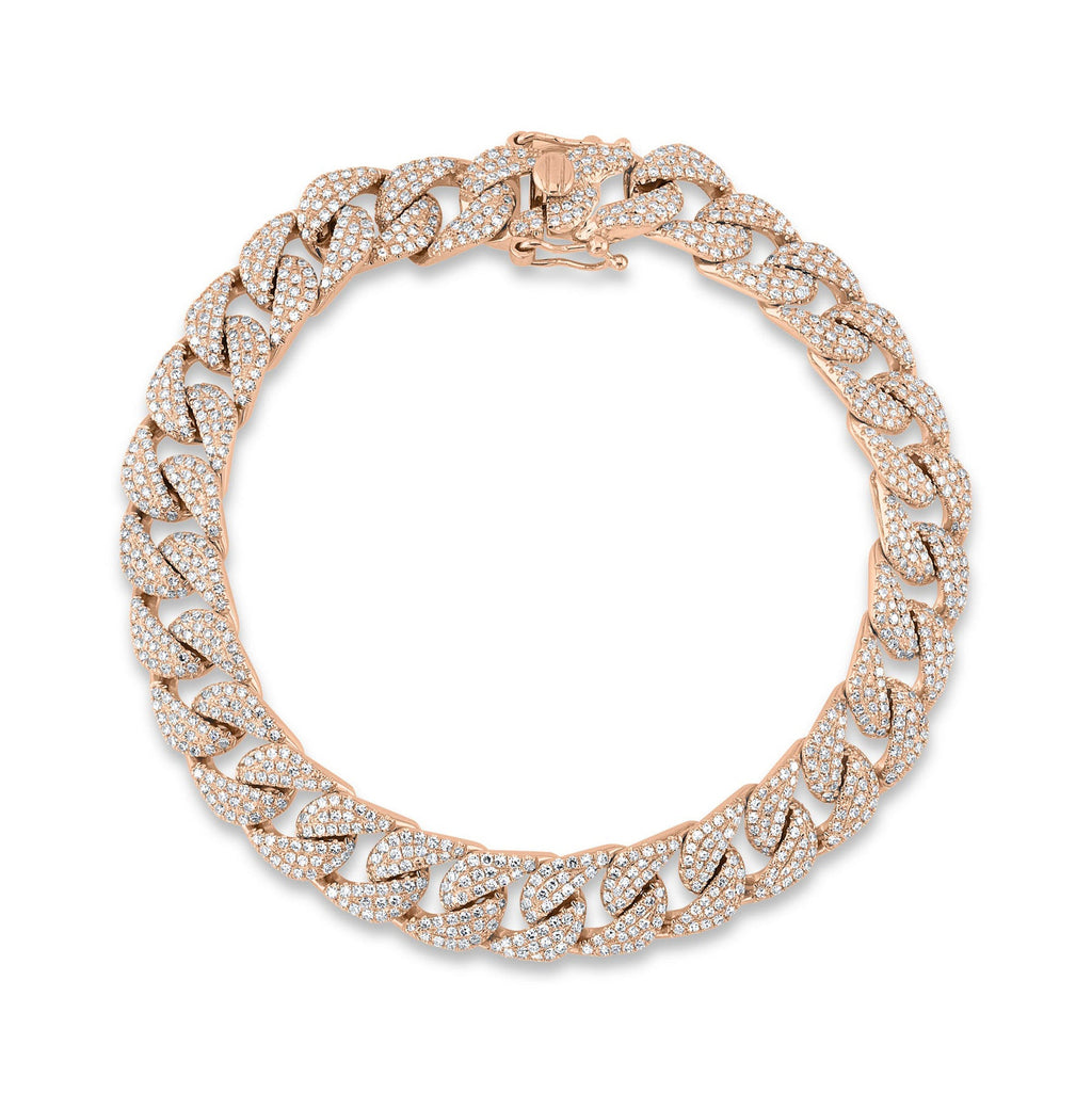 Diamond Pave Cuban Link Bracelet 14k Rose Gold (3.19ct)