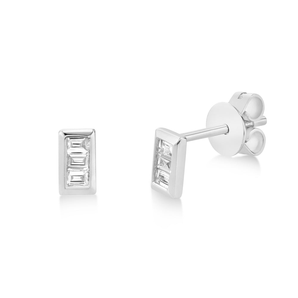 Diamond Baguette Bezel Stud Earrings 14k White Gold (0.15ct)