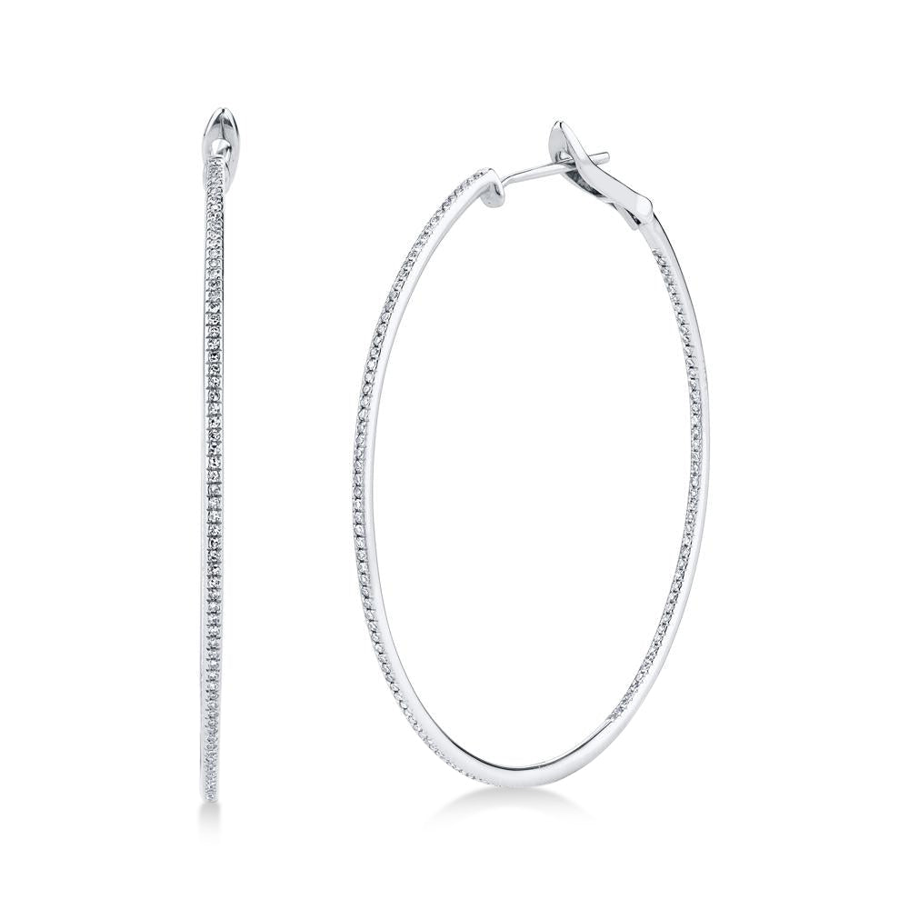 Diamond Thin Hoop Earrings 14k White Gold (0.66ct)