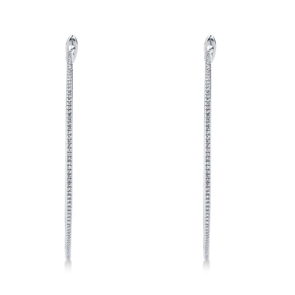Diamond Thin Hoop Earrings 14k White Gold (0.66ct)