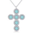 Diamond & Turquoise Cross Pendant Necklace 14K White Gold (0.90ct)