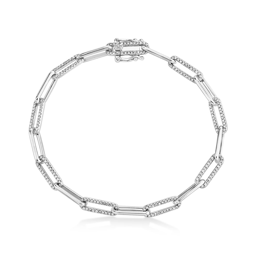 Diamond Accented Paperclip Link Bracelet 14k White Gold (0.74ct)
