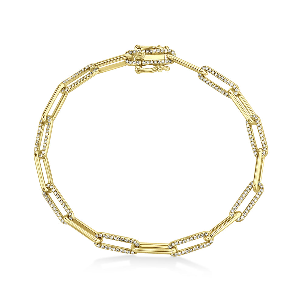 Diamond Accented Paperclip Link Bracelet 14k Yellow Gold (0.74ct)