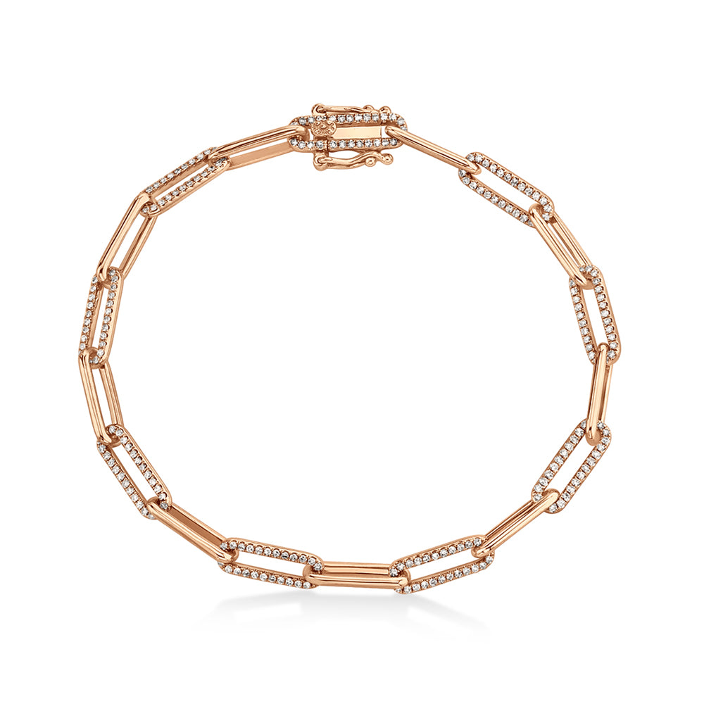 Diamond Accented Paperclip Link Bracelet 14k Rose Gold (0.74ct)
