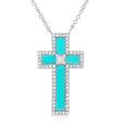 Diamond & Turquoise Cross Pendant Necklace 14K White Gold (1.19ct)