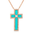 Diamond & Turquoise Cross Pendant Necklace 14K Rose Gold (1.19ct)