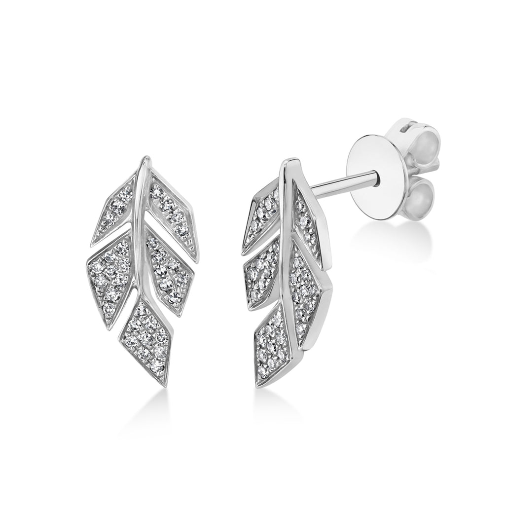 Diamond Pave Leaf Stud Earrings 14k White Gold (0.14ct)