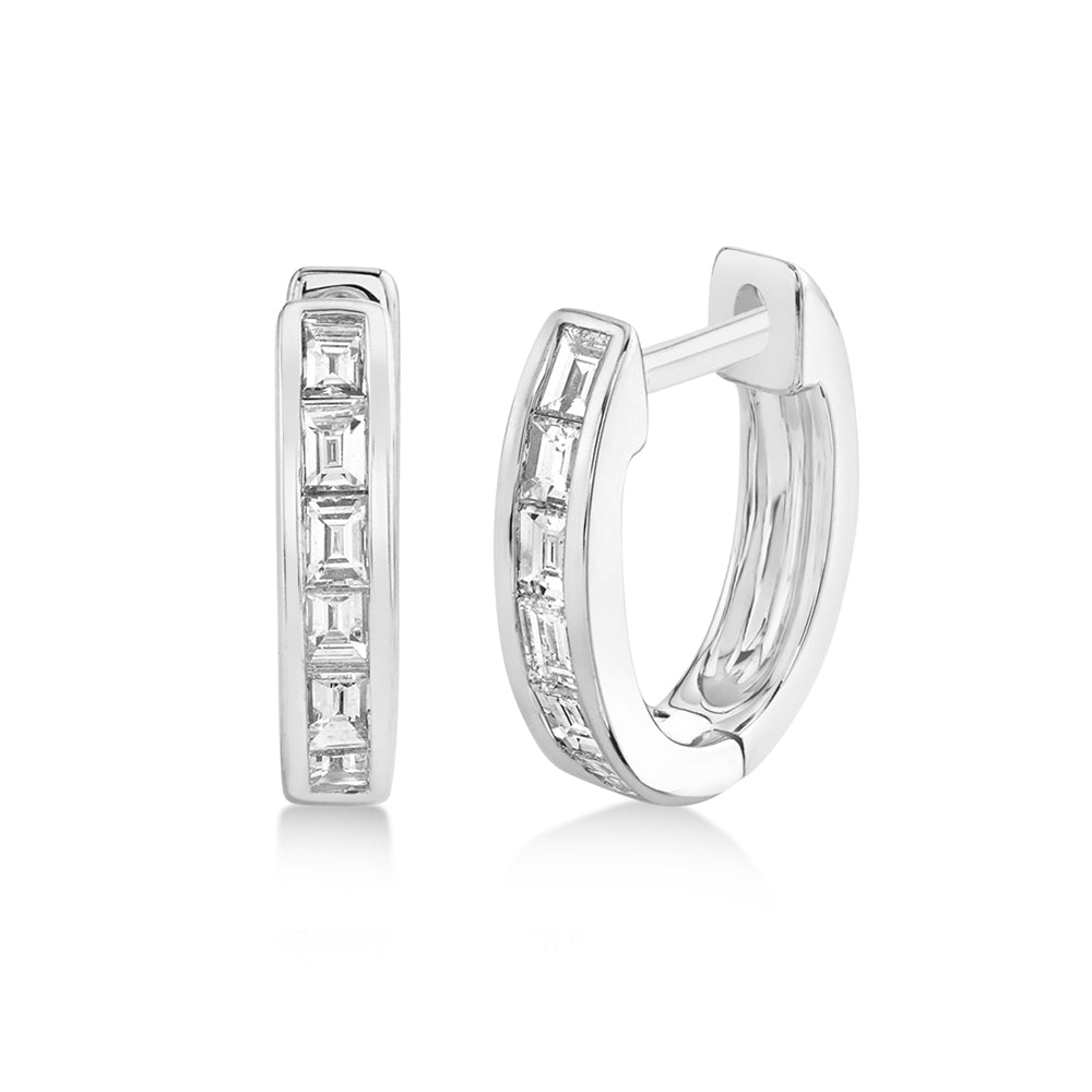 Diamond Baguette Huggie Earrings 14k White Gold (0.33ct)