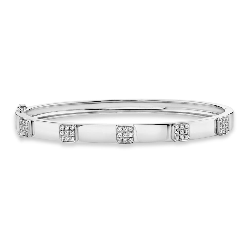 Pave Diamond Squares Bangle Bracelet 14k White Gold (0.43ct)