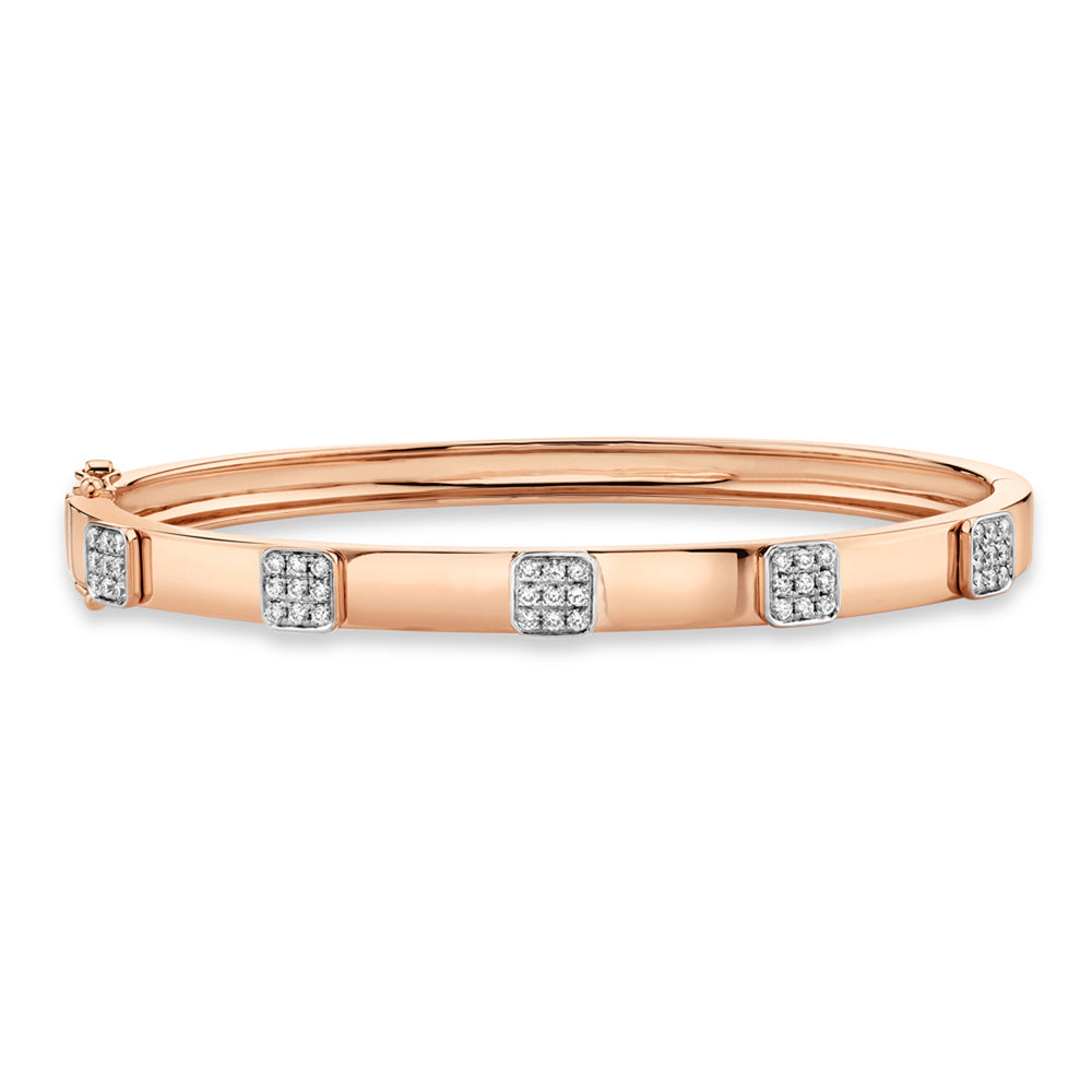 Pave Diamond Squares Bangle Bracelet 14k Rose Gold (0.43ct)