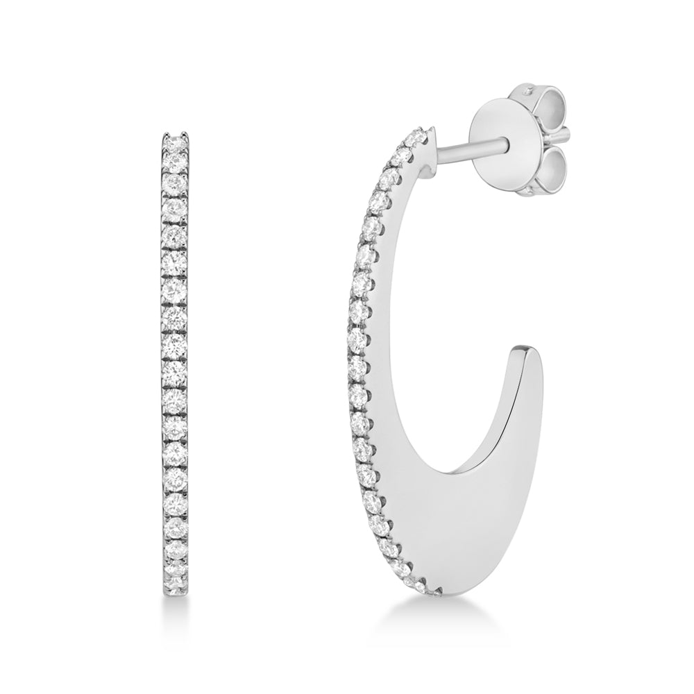 Diamond Accented Oval Hoop Earrings 14k White Gold (0.34ct)